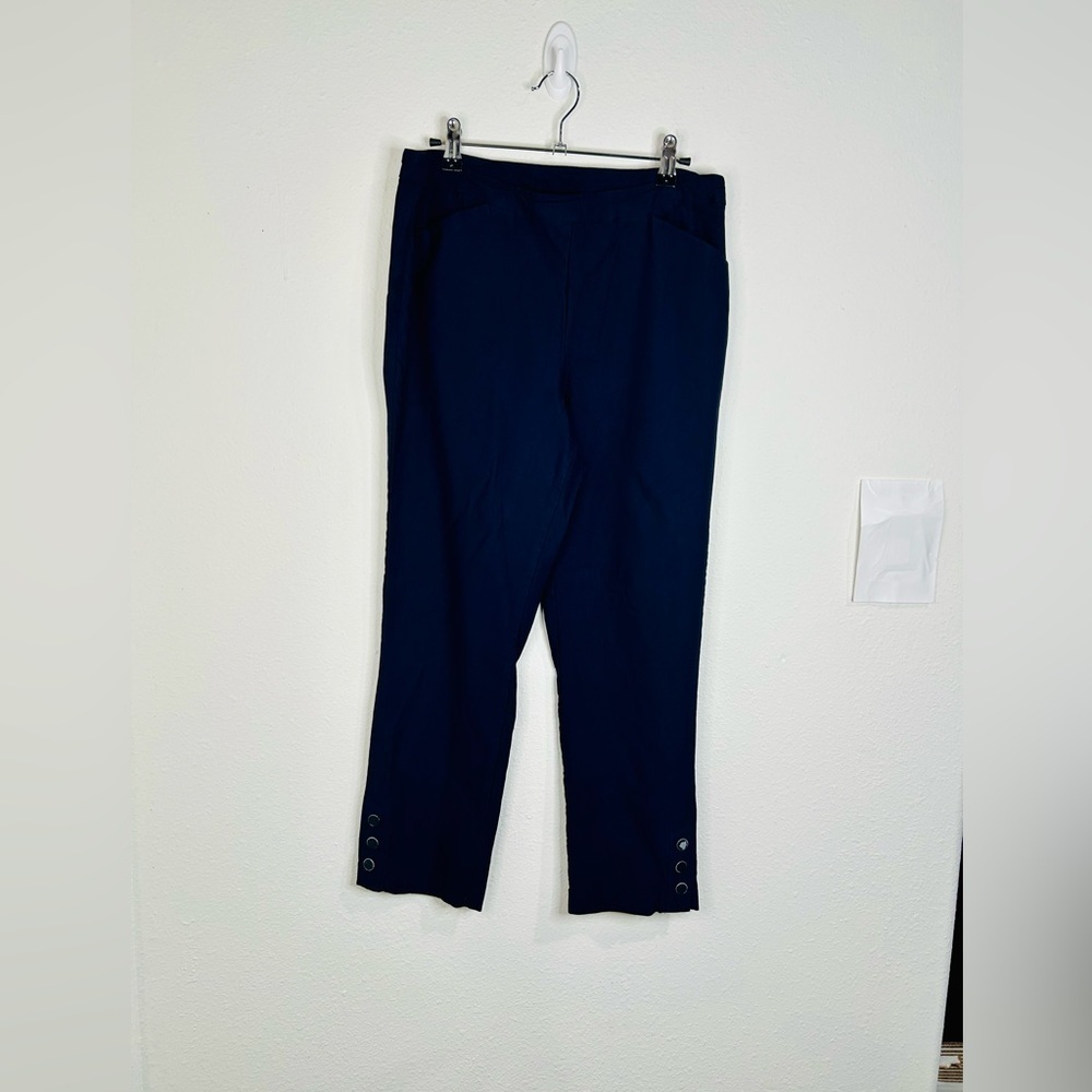 Tribal Women’s Navy Blue Pull-On Pants Size 10 with Side Button Detail